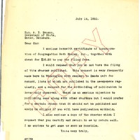 Copy of Letter to A.R. Benson about incorporation 1922 July 14